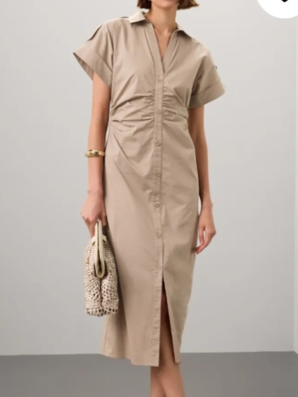 Saunders Collective Beige Ruched Shirt Dress